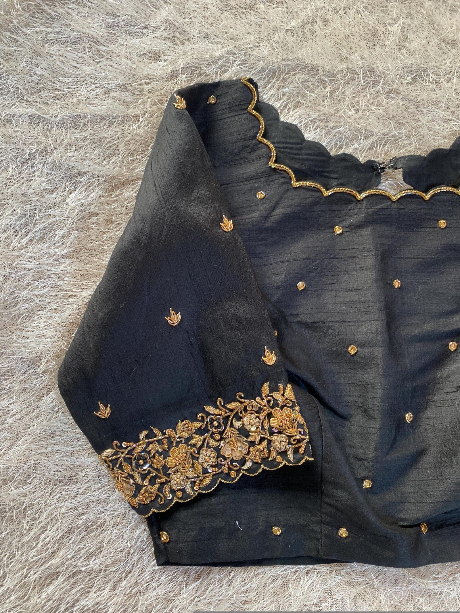pure silk hand embroidery blouse / saree maggam blouse / checks zardosi blouse / hand embroidered blouse / black ready made blouse zardosi