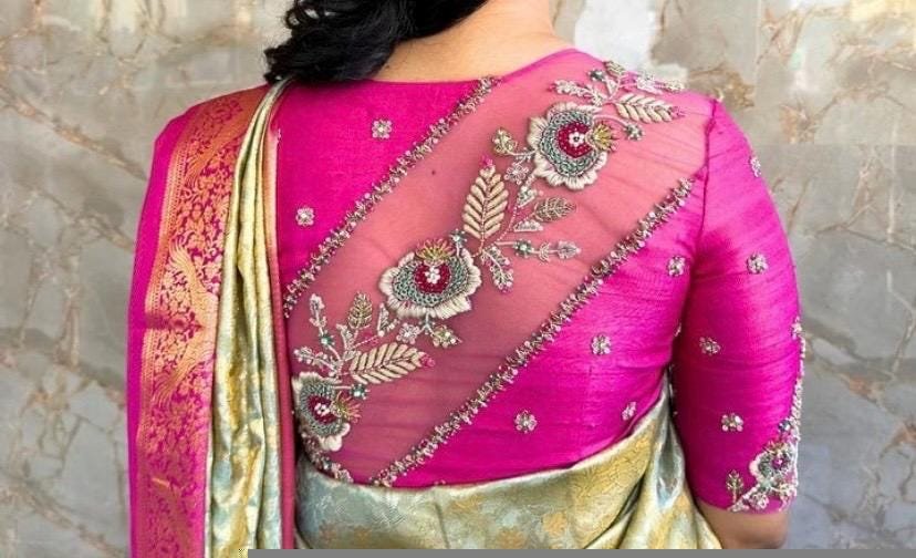pure silk hand embroidery blouse/pink maggam blouse/silk zardosi blouse/hand embroidered blouse/pink ready made blouse zardosi/pink blouse