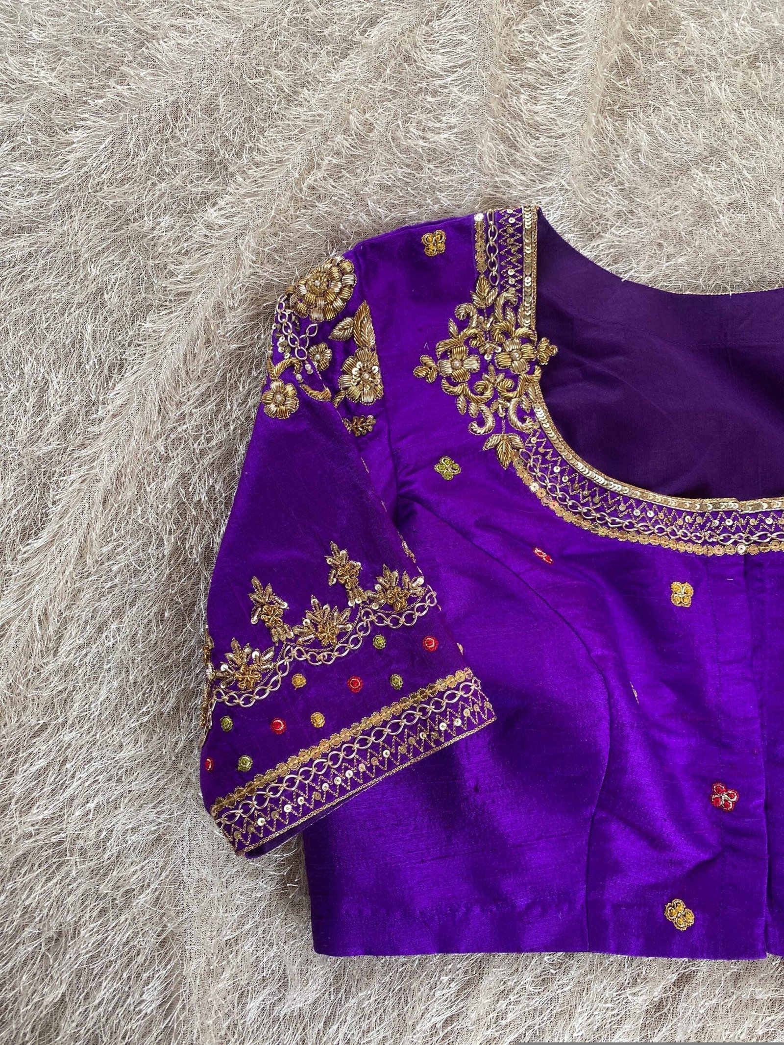 pure silk hand embroidery blouse/saree maggam blouse/purple zardosi blouse usa/hand embroidered moderblouse/ready made blouse zardosi usa