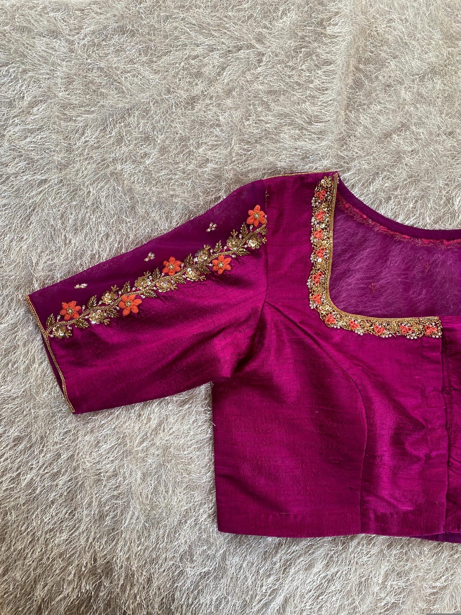 pure silk hand embroidery blouse/magenta pink maggam blouse/purple zardosi blouse/wedding hand embroidered blouse/bridal ready made blouse