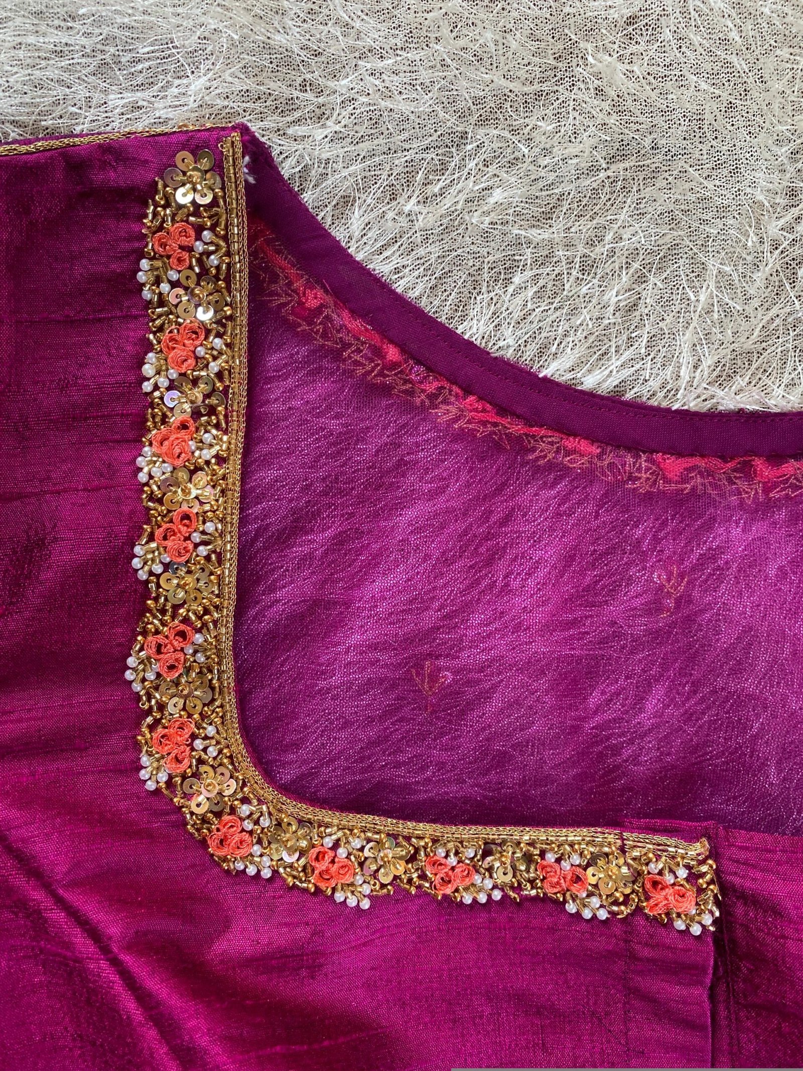 pure silk hand embroidery blouse/magenta pink maggam blouse/purple zardosi blouse/wedding hand embroidered blouse/bridal ready made blouse