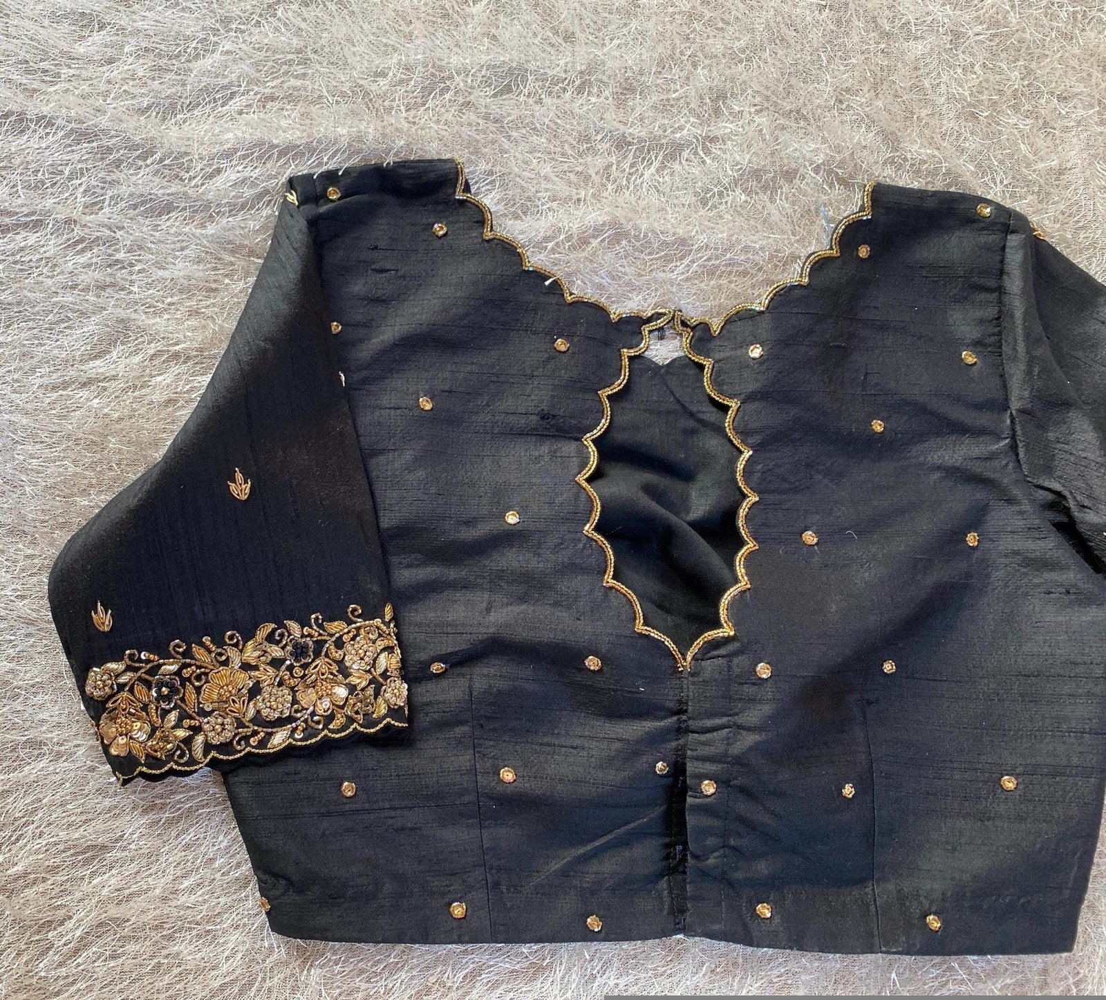 pure silk hand embroidery blouse / saree maggam blouse / checks zardosi blouse / hand embroidered blouse / black ready made blouse zardosi