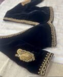 pure velvet hand embroidery blouse/v neck maggam blouse/black zardosi blouse/velvet hand embroidered blouse/black velvet ready made blouse