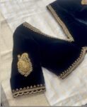 pure velvet hand embroidery blouse/v neck maggam blouse/black zardosi blouse/velvet hand embroidered blouse/black velvet ready made blouse