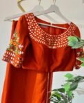 Orange Floral Organza Silk Saree: Embroidered Blouse, USA