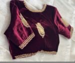 pure velvet hand embroidery blouse/v neck maggam blouse/red zardosi blouse/velvet hand embroidered blouse/burgundy velvet ready made blouse
