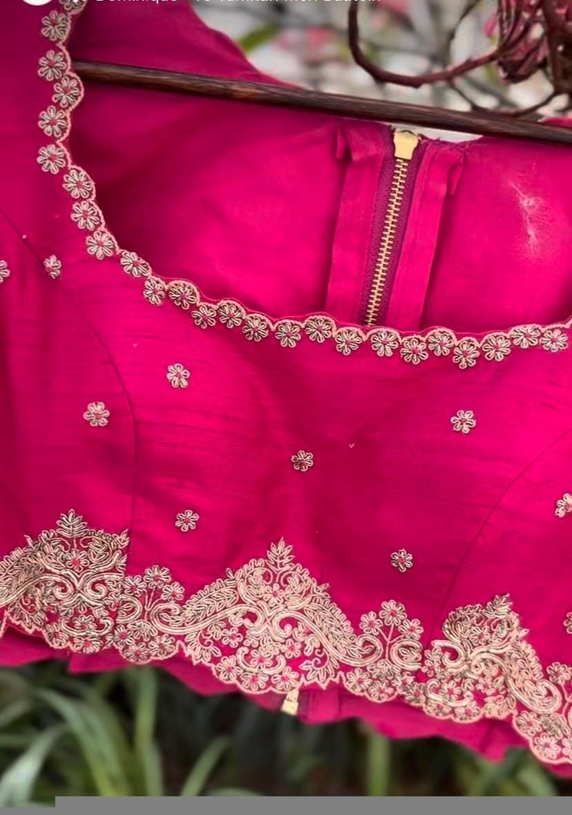 pure silk hand embroidery blouse/pink maggam blouse/silk zardosi blouse/hand embroidered blouse/ready made blouse zardosi/handwork blouse