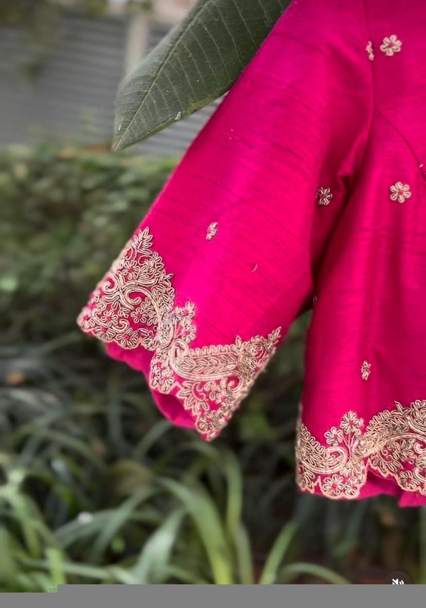 pure silk hand embroidery blouse/pink maggam blouse/silk zardosi blouse/hand embroidered blouse/ready made blouse zardosi/handwork blouse