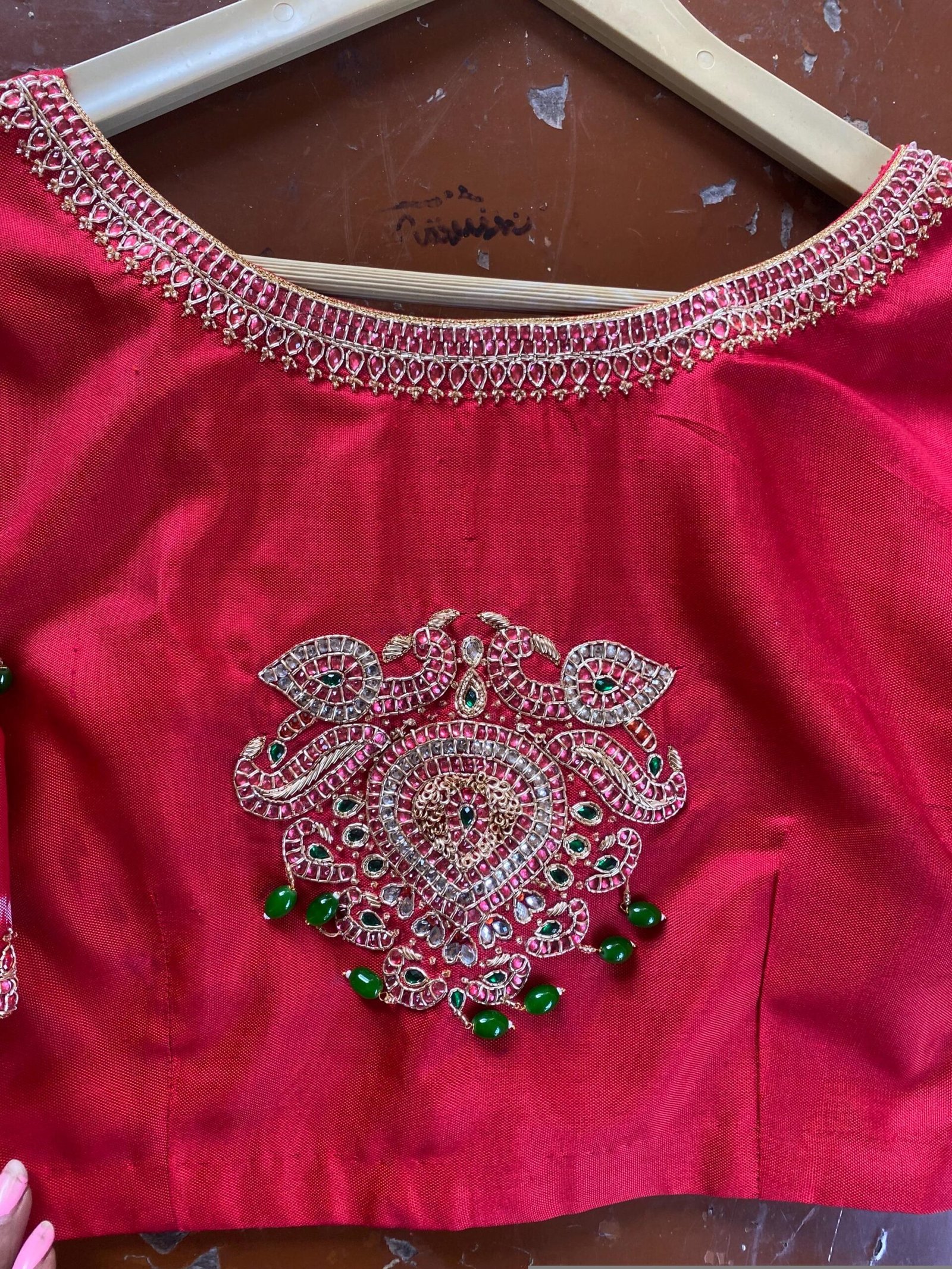 pure silk hand embroidery blouse/saree maggam blouse/red kundan blouse /maroon red hand embroidered blouse/red ready made blouse zardosi usa