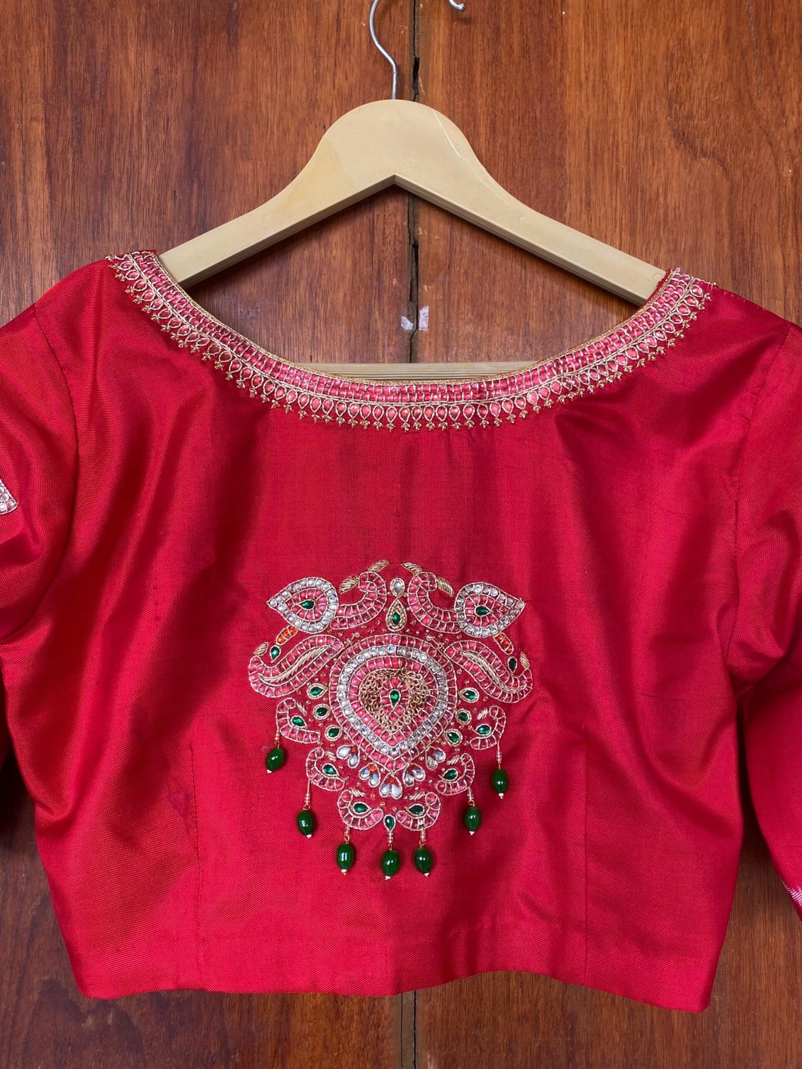 pure silk hand embroidery blouse/saree maggam blouse/red kundan blouse /maroon red hand embroidered blouse/red ready made blouse zardosi usa