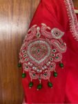 pure silk hand embroidery blouse/saree maggam blouse/red kundan blouse /maroon red hand embroidered blouse/red ready made blouse zardosi usa