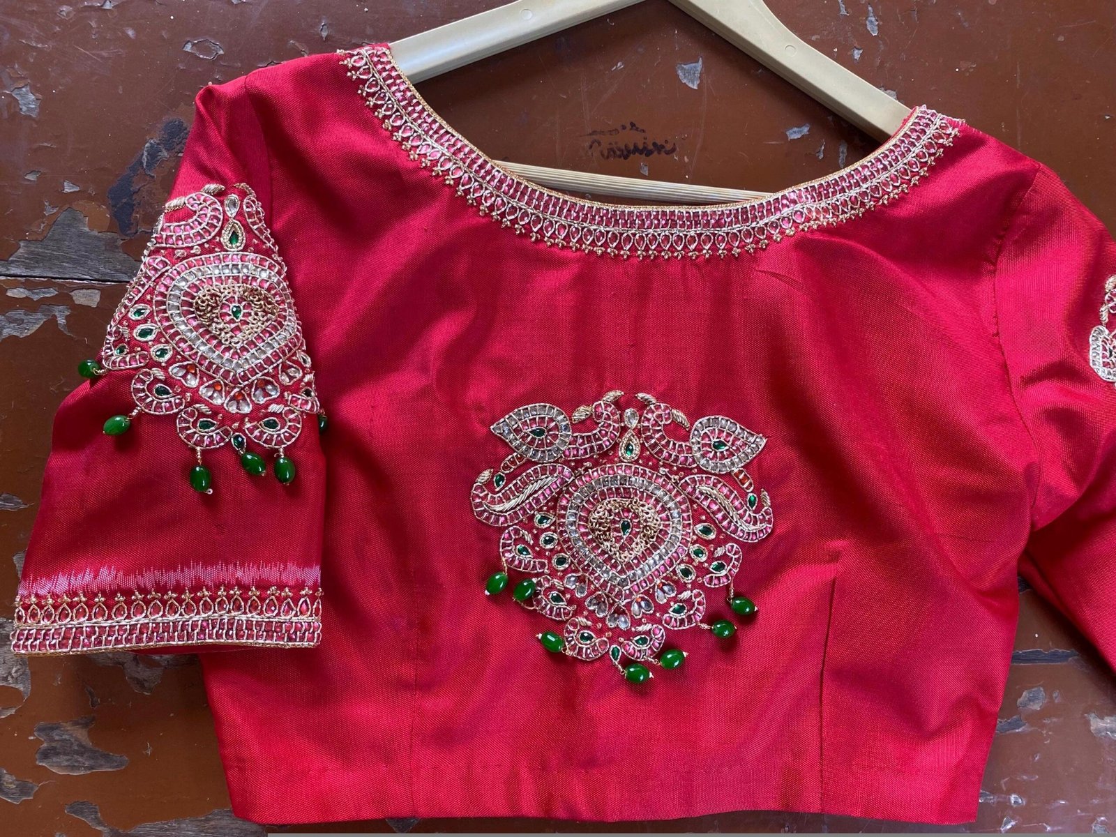 pure silk hand embroidery blouse/saree maggam blouse/red kundan blouse /maroon red hand embroidered blouse/red ready made blouse zardosi usa