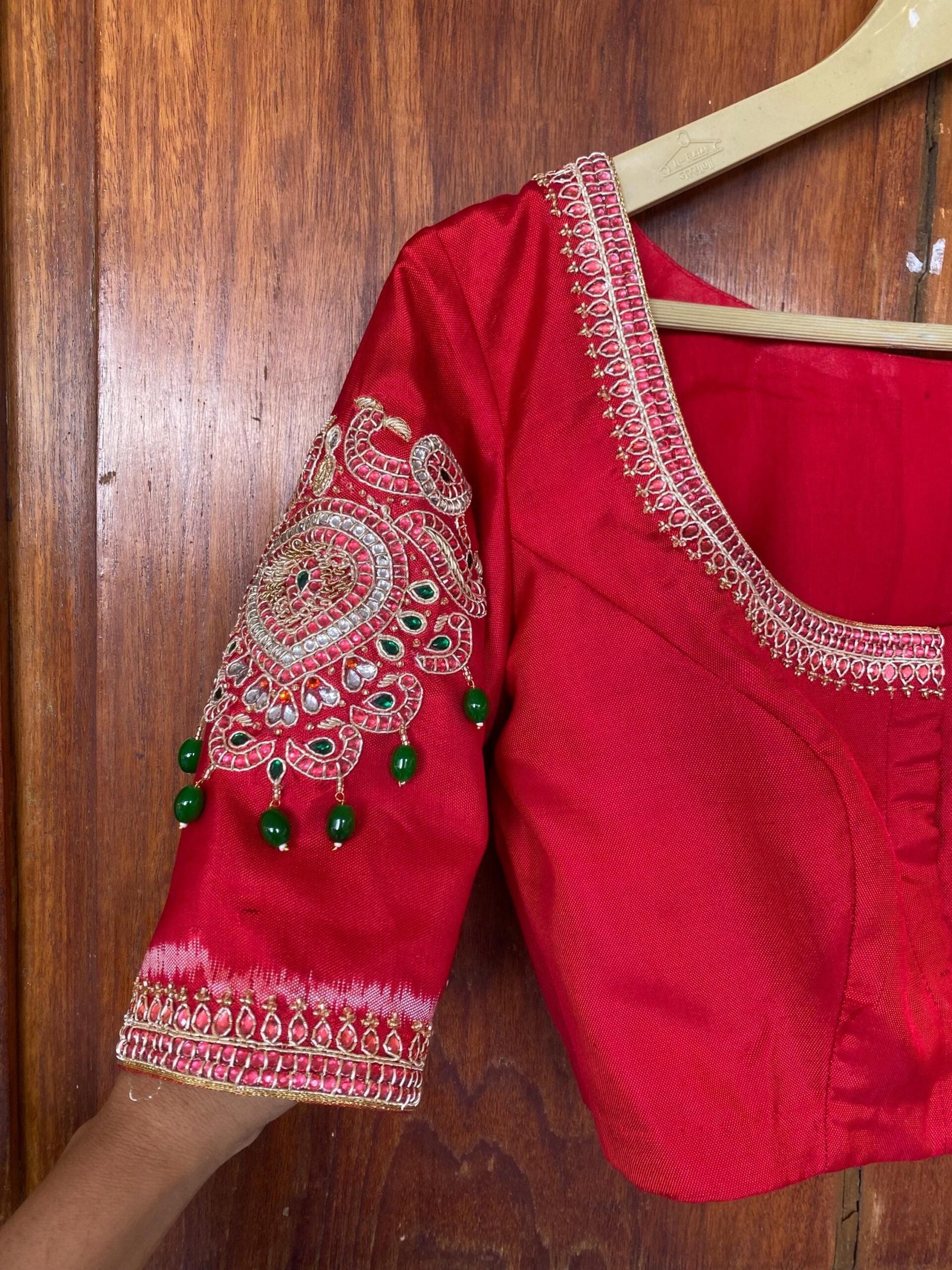 pure silk hand embroidery blouse/saree maggam blouse/red kundan blouse /maroon red hand embroidered blouse/red ready made blouse zardosi usa