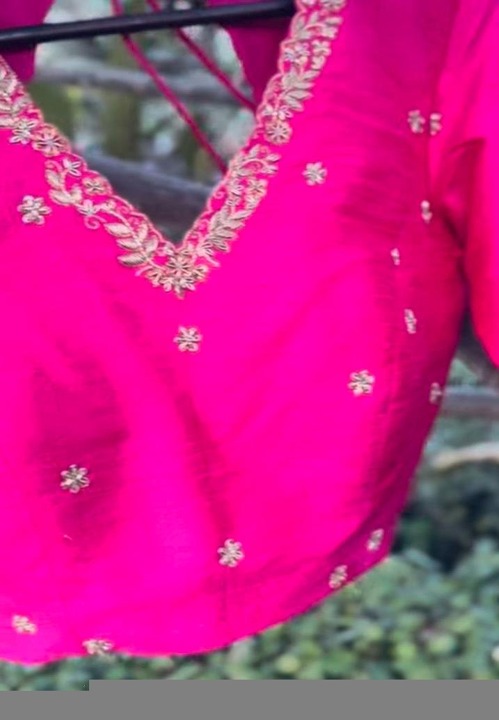 pure silk hand embroidery blouse/pink maggam blouse/silk zardosi blouse/hand embroidered blouse/ready made blouse zardosi/handwork blouse