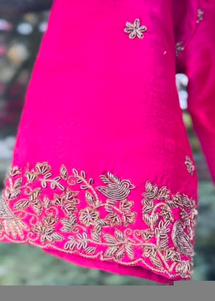pure silk hand embroidery blouse/pink maggam blouse/silk zardosi blouse/hand embroidered blouse/ready made blouse zardosi/handwork blouse
