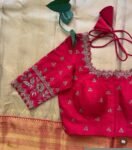 pure silk hand embroidery blouse/saree maggam blouse/hot pink zardosi blouse/hand embroidered blouse /reddish pink ready made blouse zardosi