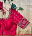 pure silk hand embroidery blouse/saree maggam blouse/hot pink zardosi blouse/hand embroidered blouse /reddish pink ready made blouse zardosi