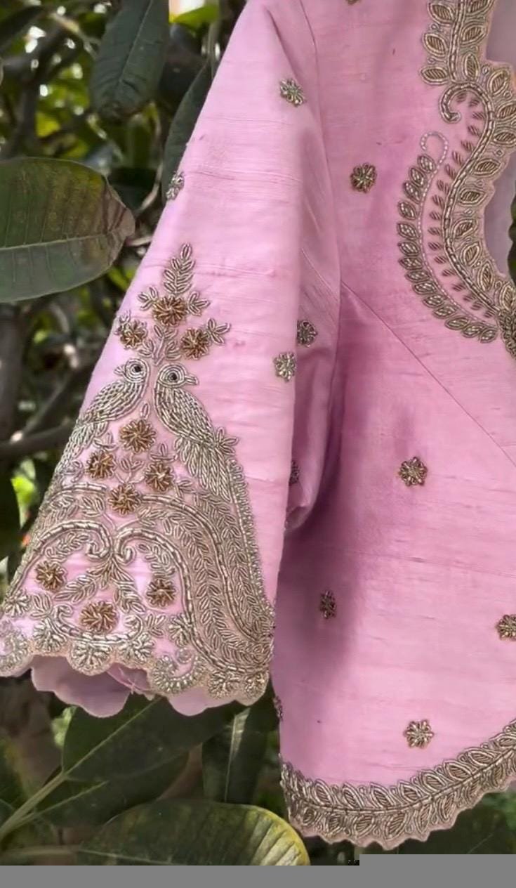pure silk hand embroidery blouse/light pink maggam blouse/pink hand embroidered blouse/blushpink ready made blouse zardosi/light pink blouse