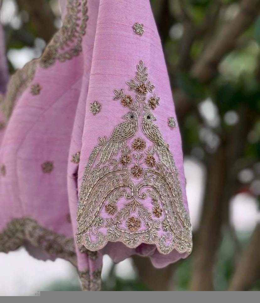 pure silk hand embroidery blouse/light pink maggam blouse/pink hand embroidered blouse/blushpink ready made blouse zardosi/light pink blouse