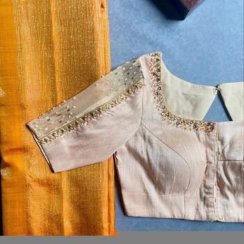 pure silk hand embroidery blouse/modern saree maggam blouse/beige zardosi blouse/multi hand embroidered blouse/off white ready made blouse