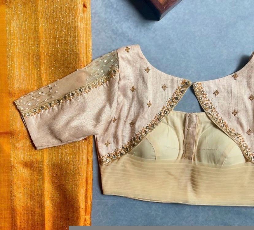 pure silk hand embroidery blouse/modern saree maggam blouse/beige zardosi blouse/multi hand embroidered blouse/off white ready made blouse