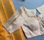 pure silk hand embroidery blouse/modern saree maggam blouse/beige zardosi blouse/multi hand embroidered blouse/off white ready made blouse