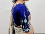 pure silk hand embroidery blouse /royal blue saree blouse/navy blue silk zardosi blouse/hand embroidered blouse/ready made blouse zardosi us