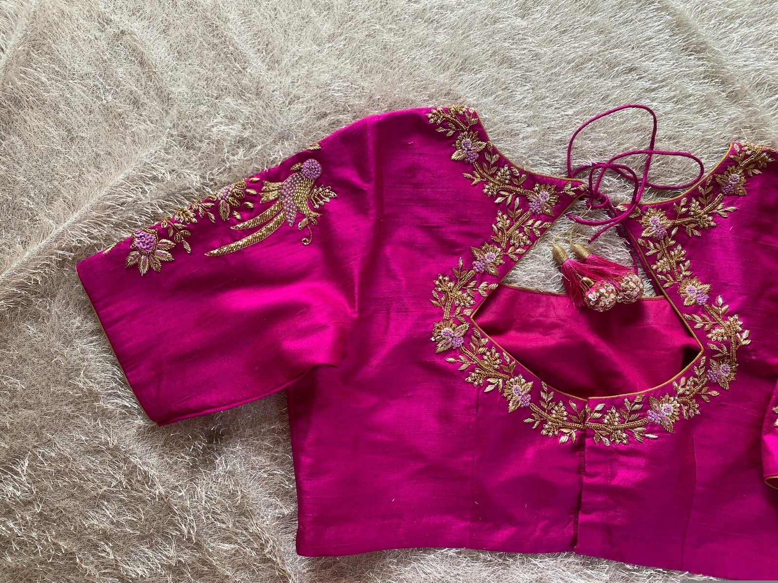 pure silk hand embroidery blouse/saree maggam blouse/hot pink zardosi blouse/hand embroidered blouse /magenta pink ready made blouse zardosi