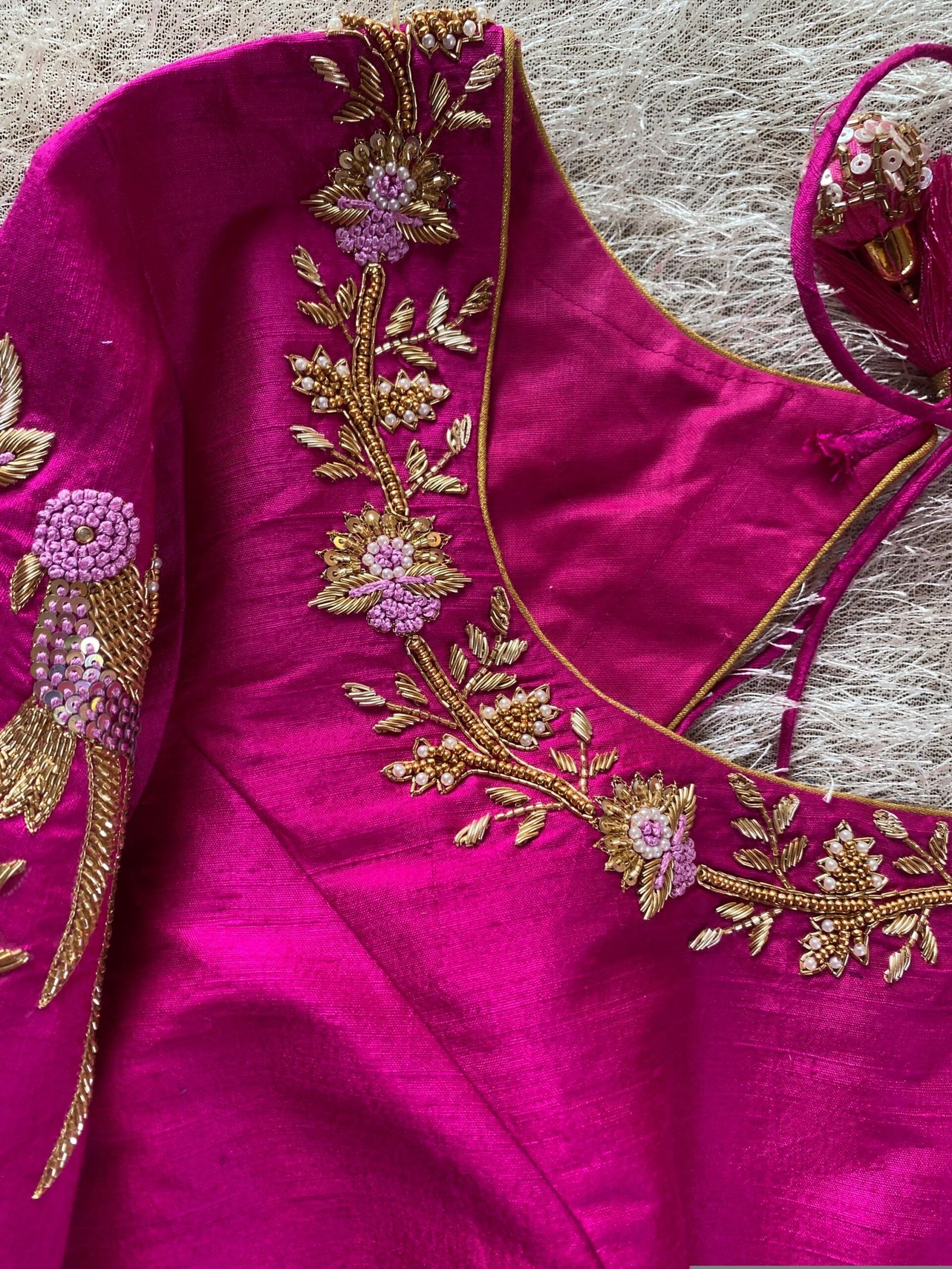 pure silk hand embroidery blouse/saree maggam blouse/hot pink zardosi blouse/hand embroidered blouse /magenta pink ready made blouse zardosi