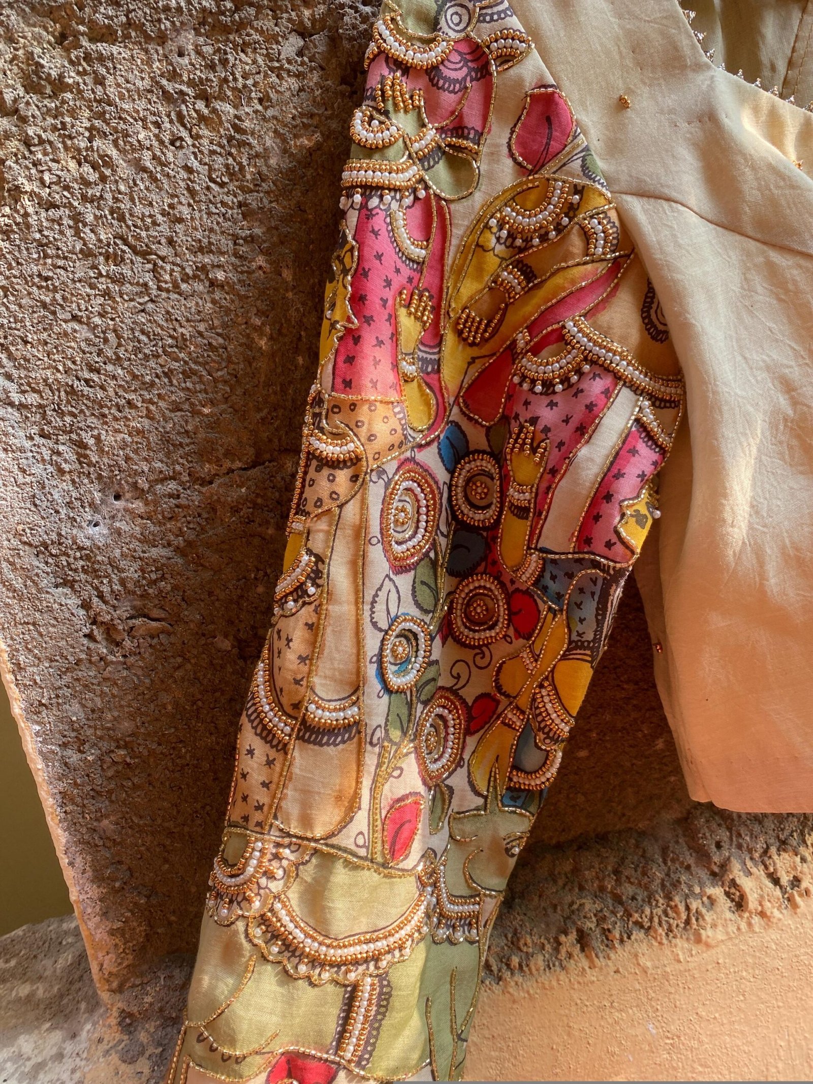 Hand embroidered Hand painted kalamkari blouse/kalamkari maggam blouse/multicolor blouse/hand embroidered blouse/Kalamkari ready made blouse