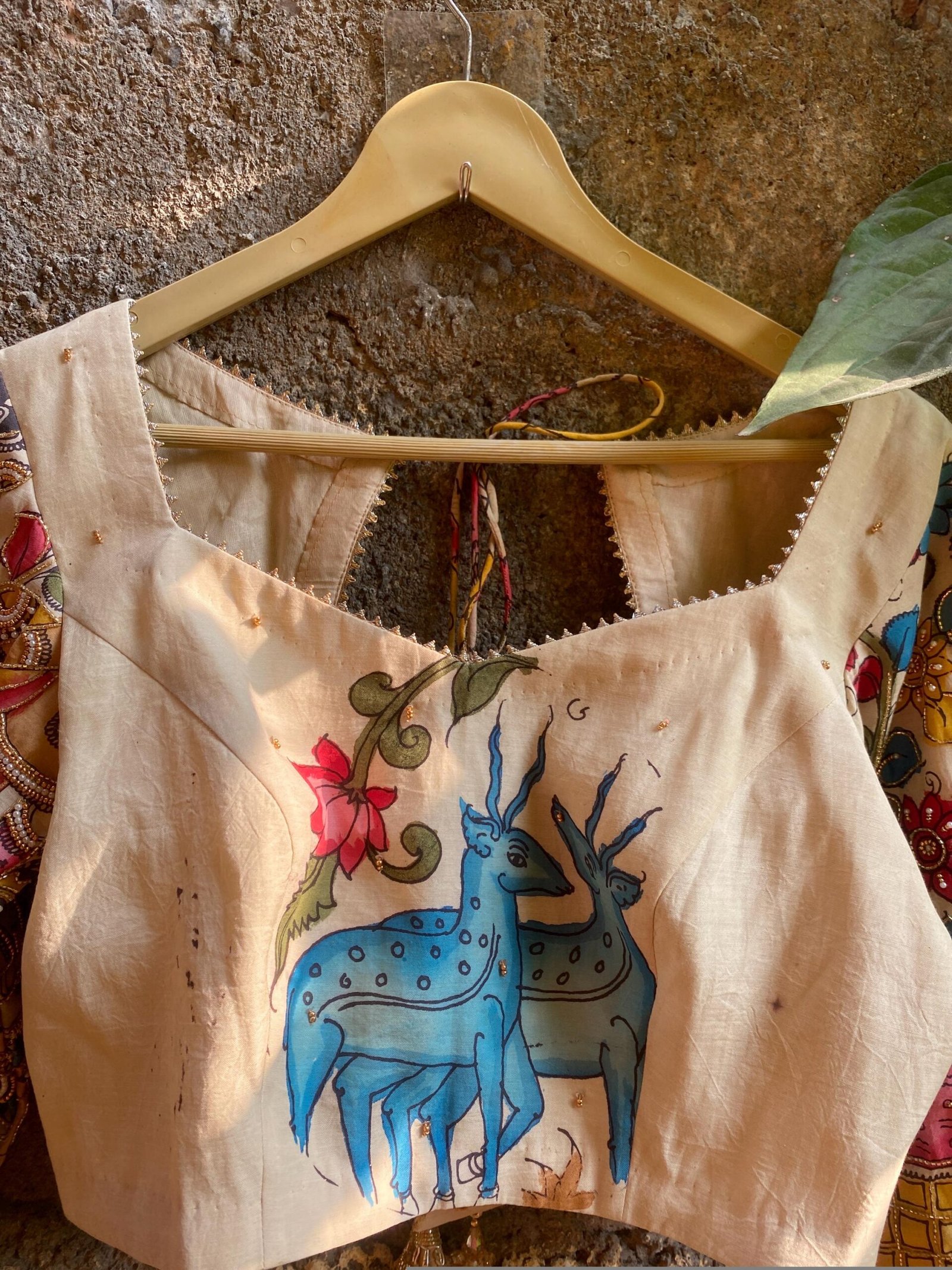 Hand embroidered Hand painted kalamkari blouse/kalamkari maggam blouse/multicolor blouse/hand embroidered blouse/Kalamkari ready made blouse
