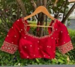 pure silk red hand embroidery blouse/saree maggam blouse/raw silk zardosi blouse/pure red hand embroidered blouse/ready made red blouse usa