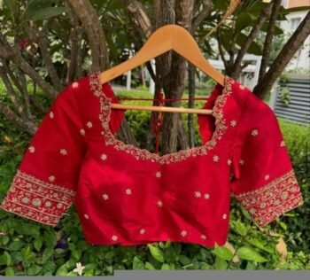 pure silk red hand embroidery blouse/saree maggam blouse/raw silk zardosi blouse/pure red hand embroidered blouse/ready made red blouse