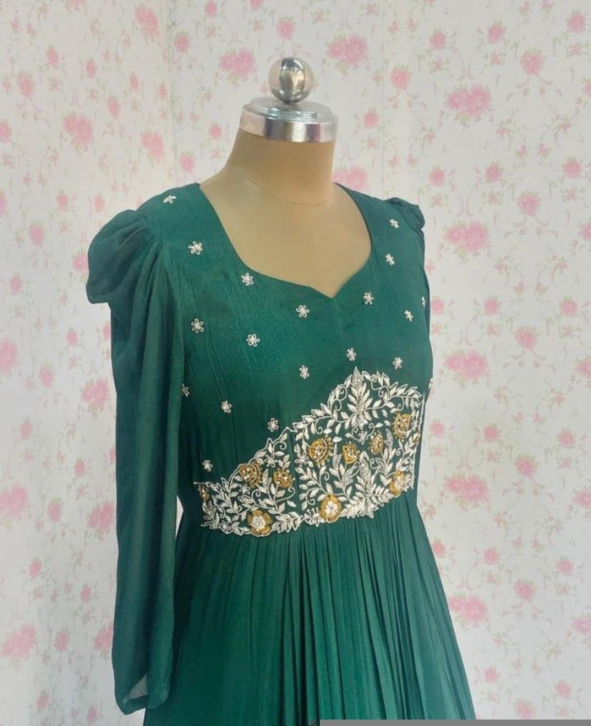 Hand embroidered Anarkali dress/green hand embroidered anarkali suit/green hand work anarkali USA/Indian dresses/long gown /green long dres