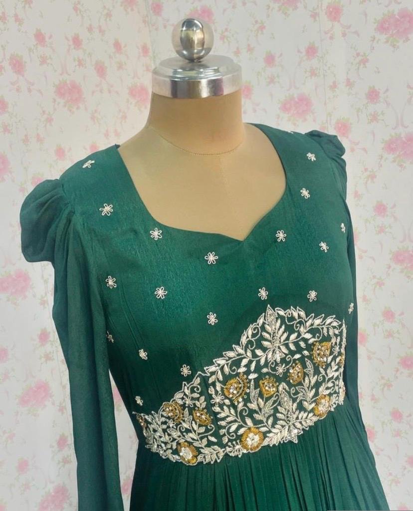 Hand embroidered Anarkali dress/green hand embroidered anarkali suit/green hand work anarkali USA/Indian dresses/long gown /green long dres