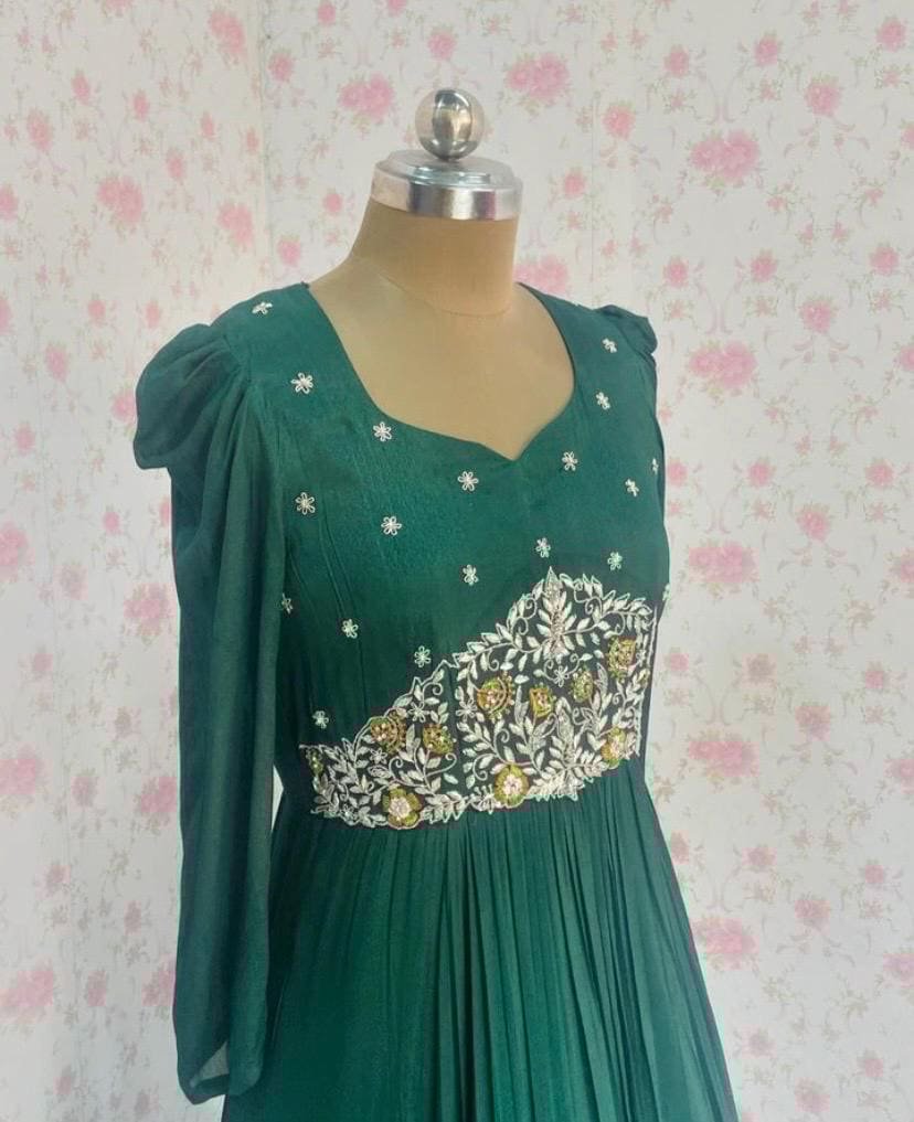 Hand embroidered Anarkali dress/green hand embroidered anarkali suit/green hand work anarkali USA/Indian dresses/long gown /green long dres