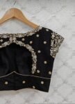 pure silk hand embroidery blouse/black saree maggam blouse/short sleeve blouse/hand embroidered blouse/black ready made short sleeve blouse