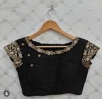 pure silk hand embroidery blouse/black saree maggam blouse/short sleeve blouse/hand embroidered blouse/black ready made short sleeve blouse