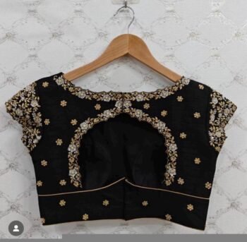 pure silk hand embroidery blouse/black saree maggam blouse/short sleeve blouse/hand embroidered blouse/black ready made short sleeve blouse