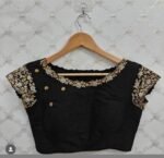 pure silk hand embroidery blouse/black saree maggam blouse/short sleeve blouse/hand embroidered blouse/black ready made short sleeve blouse