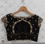 pure silk hand embroidery blouse/black saree maggam blouse/short sleeve blouse/hand embroidered blouse/black ready made short sleeve blouse