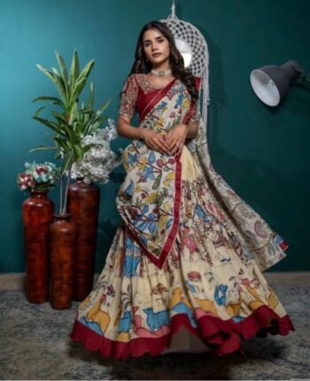 Women’s pure kalamkari lehenga set/crop top lehenga/Hand painted lehenga USA/wedding lehenga USA/kalamkarilehenga choli/heavy maggam blouse