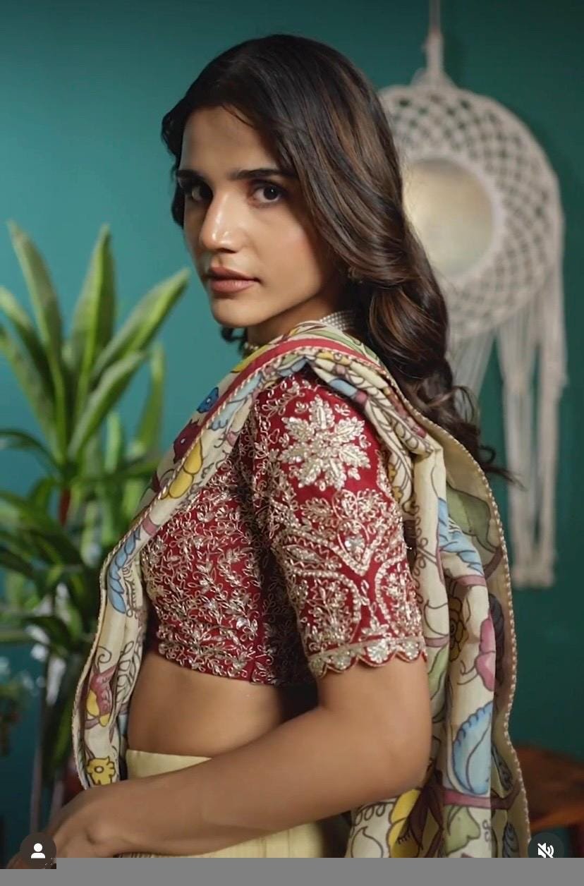 Women’s pure kalamkari lehenga set/crop top lehenga/Hand painted lehenga USA/wedding lehenga USA/kalamkarilehenga choli/heavy maggam blouse