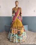 Women’s pure kalamkari lehenga set/crop top lehenga/Hand painted lehenga USA/wedding lehenga USA/yellow kalamkari painted lehenga choli usa