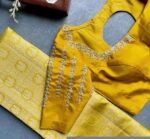 pure silk hand embroidery blouse/saree maggam blouse/yellow zardosi blouse/hand embroidered blouse/mustard yellow ready made blouse zardosi