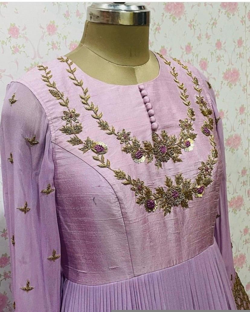 Hand embroidered Anarkali/muave anarkali dress/lavender anarkali suit set/anarkali long gown USA/Indian dresses/pure silk anarkali kurta usa
