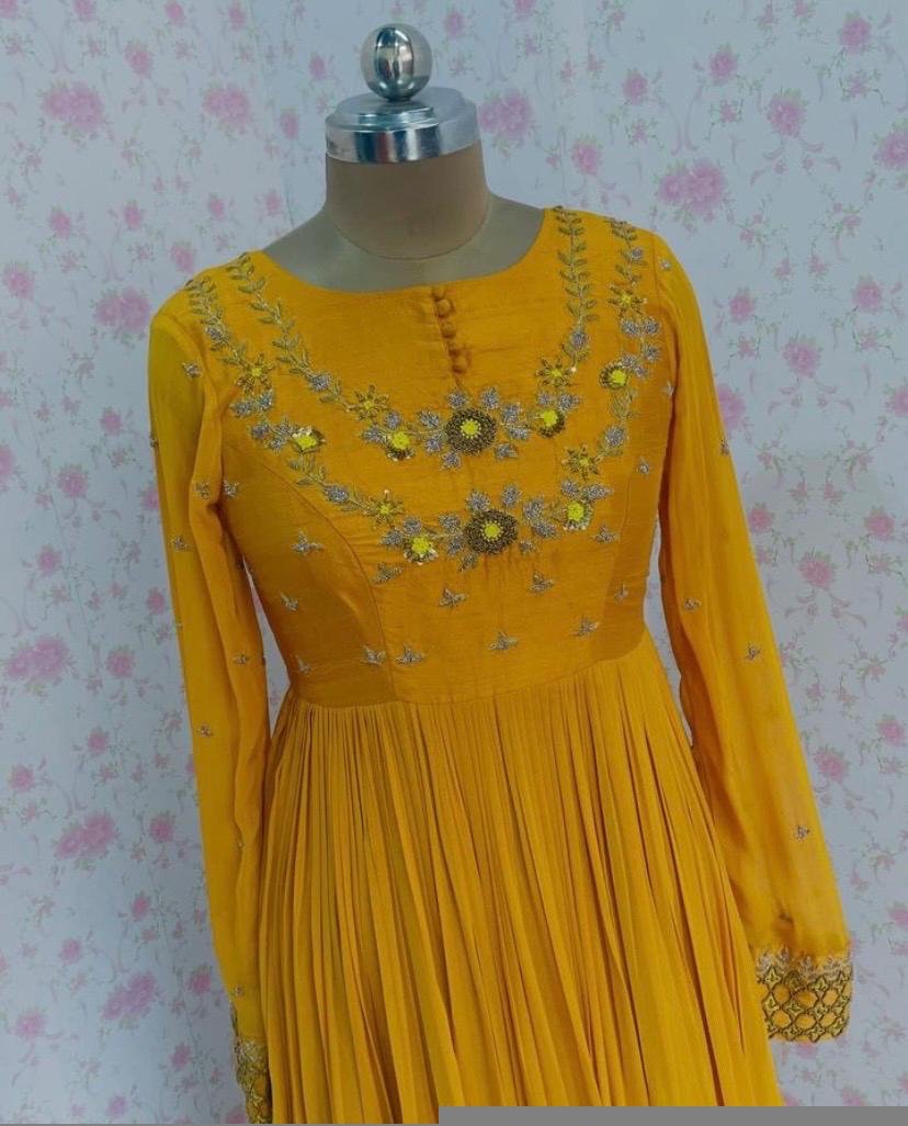 Hand embroidered Anarkali /haldi anarkali kurta/yellow anarkali suit set/anarkali dupatta USA/Indian dresses/yellow anarkali kurta/long gown
