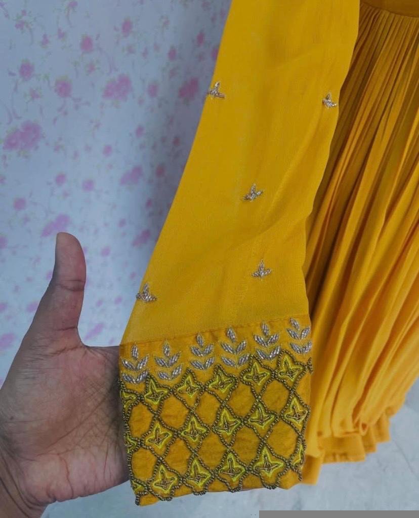 Hand embroidered Anarkali /haldi anarkali kurta/yellow anarkali suit set/anarkali dupatta USA/Indian dresses/yellow anarkali kurta/long gown