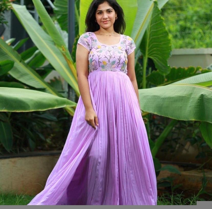 Hand embroidered Anarkali/muave anarkali dress/lavender anarkali suit set/pink long gown USA/Indian dresses/pure silk haldi anarkali kurta