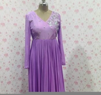 Hand embroidered Anarkali/muave anarkali dress/lavender anarkali suit set/yellow long gown Indian dresses/pure silk haldi anarkali kurta